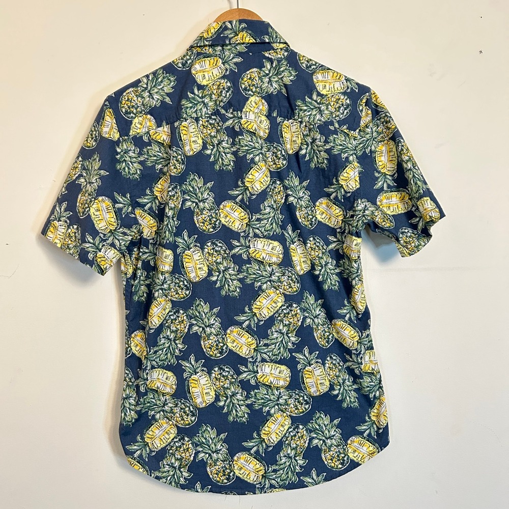 Goodfellow & Co Pineapple Print Short Sleeve Button Down Shirt Navy Small - Picture 2 of 7